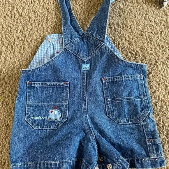 Infant Baby Boy Koala Kids Firetruck Police Car Denim Overalls - Picture 2 of 3